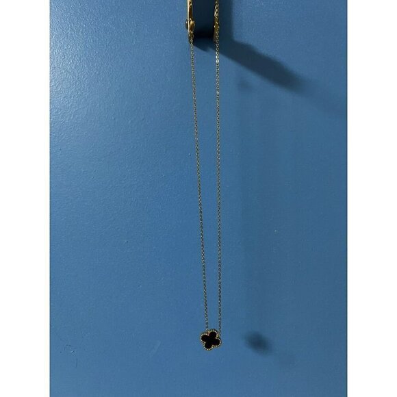 Womens Pendant Necklace Gold Plated & Black Irish Shamrock, Festival, Boho, VINT - Picture 2 of 5